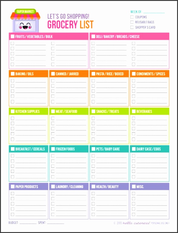 10 Free Grocery List Template SampleTemplatess SampleTemplatess