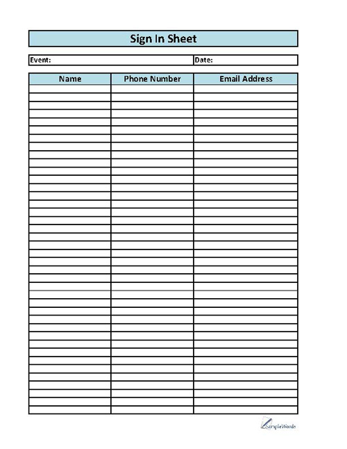 Printable SignIn Sheet Employee or Visitor Form