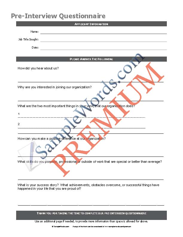 PreInterview Survey Questionnaire Premium