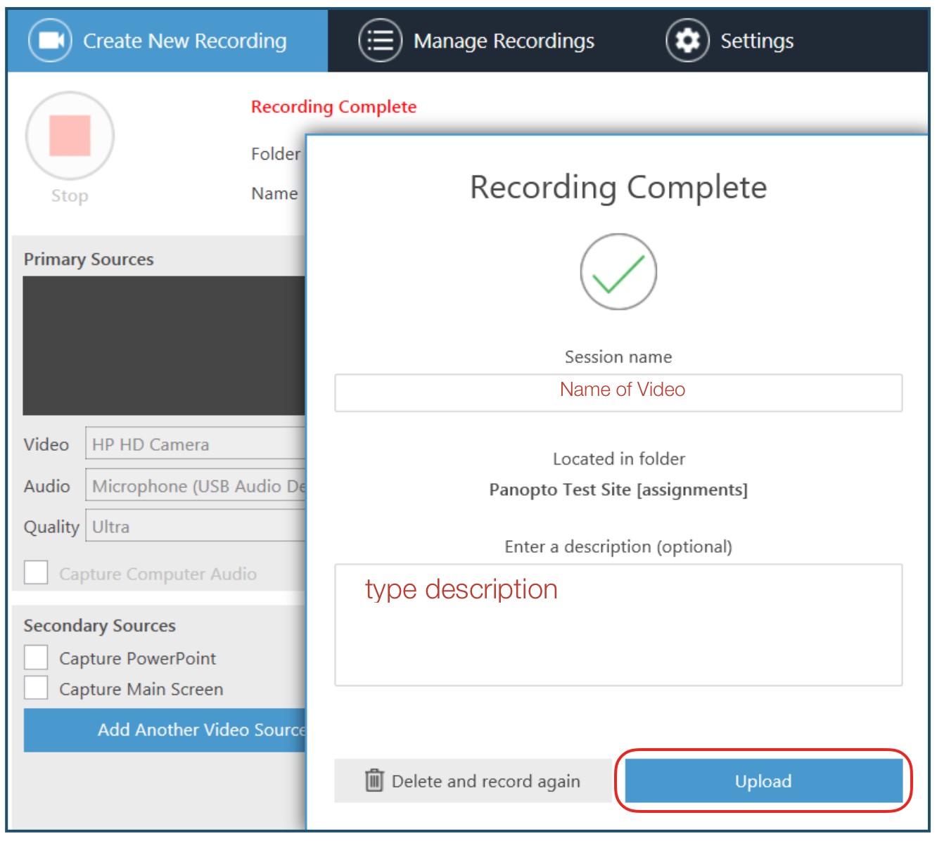 Submit a Canvas Video Assignment by Recording in Your Computer Panopto