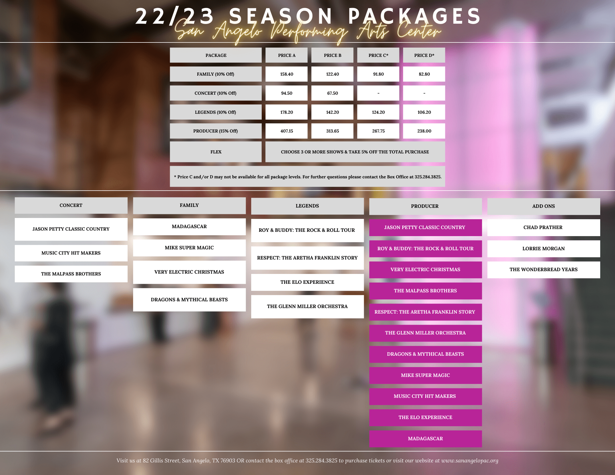 San Angelo Events 2023 2022/2023 San Angelo PAC Season San Angelo Performing Arts Center