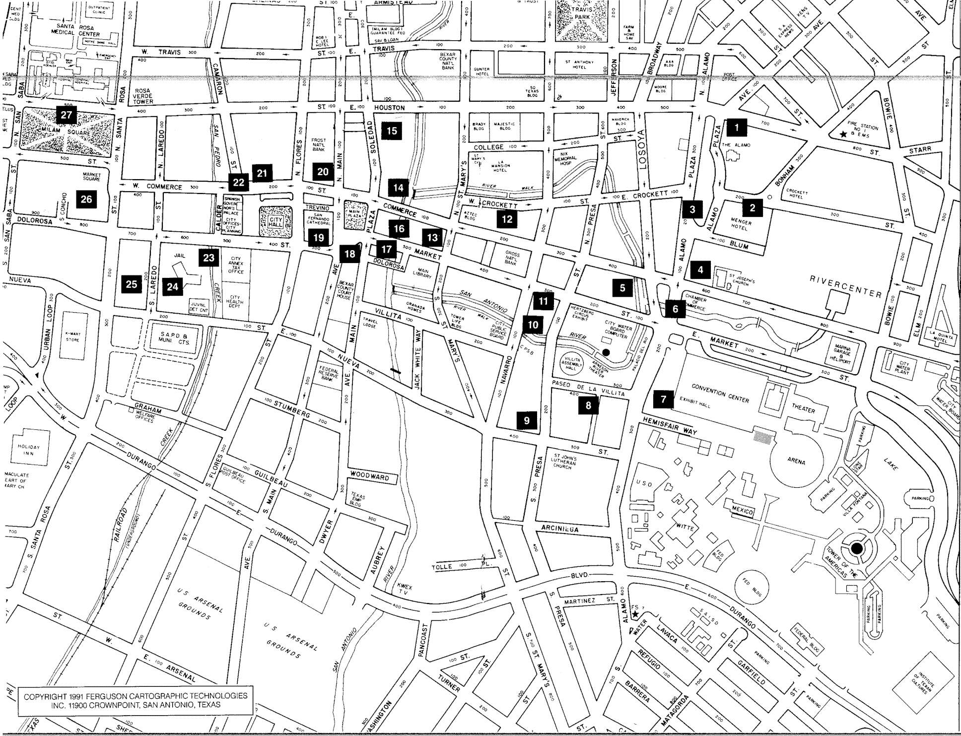 San Antonio downtown map Ontheworldmap.com