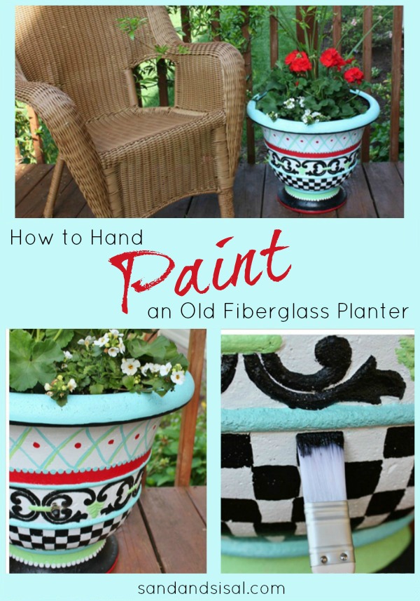 Whimsical Hand Painted Planter Sand and Sisal