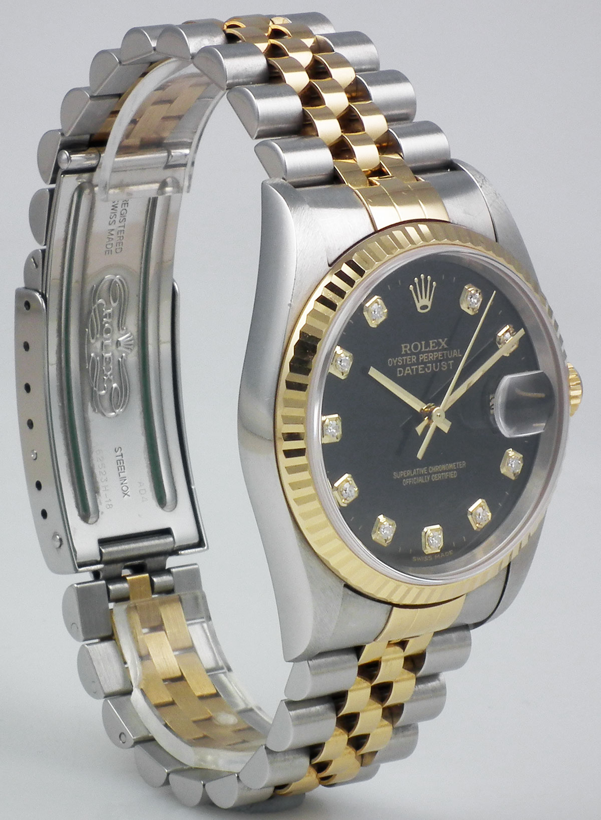 Rolex Oyster Perpetual DateJust 18K/SS Factory Black DiamondSet Dial