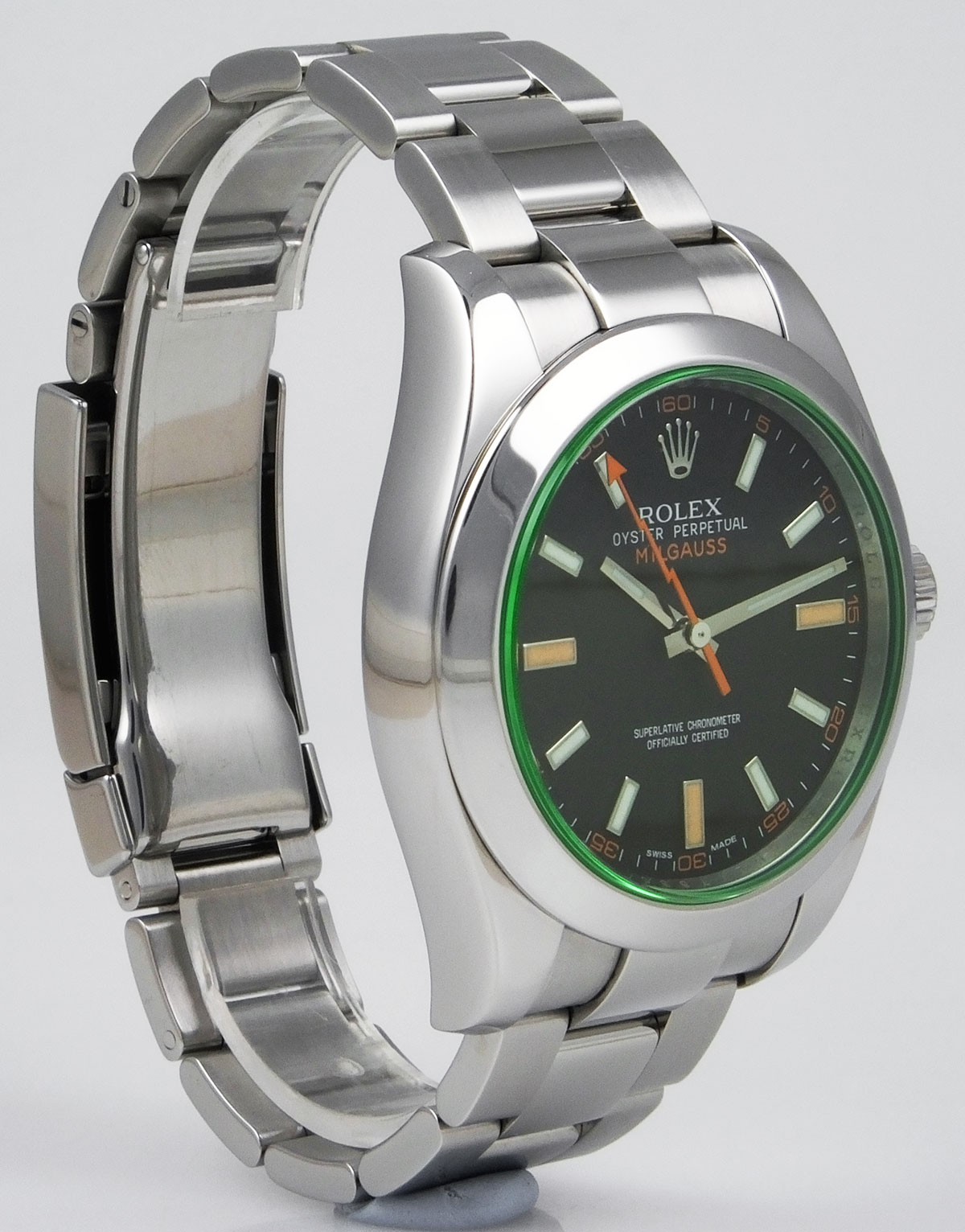 Rolex Oyster Perpetual Milgauss Black Dial Green Sapphire Crystal