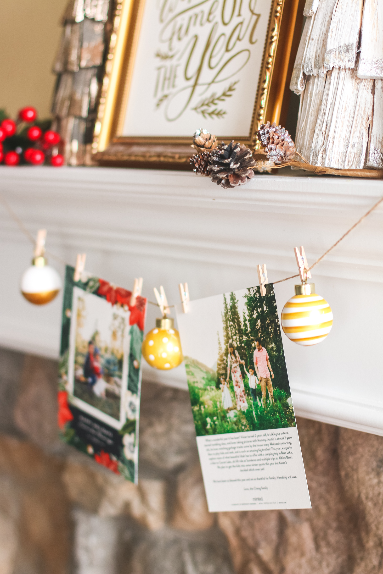 Holiday Card Mantel Display Idea SandyALaMode