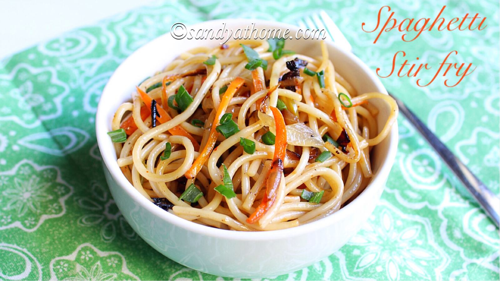 Spaghetti stir fry, Stir fried spaghetti recipe Sandhya's recipes