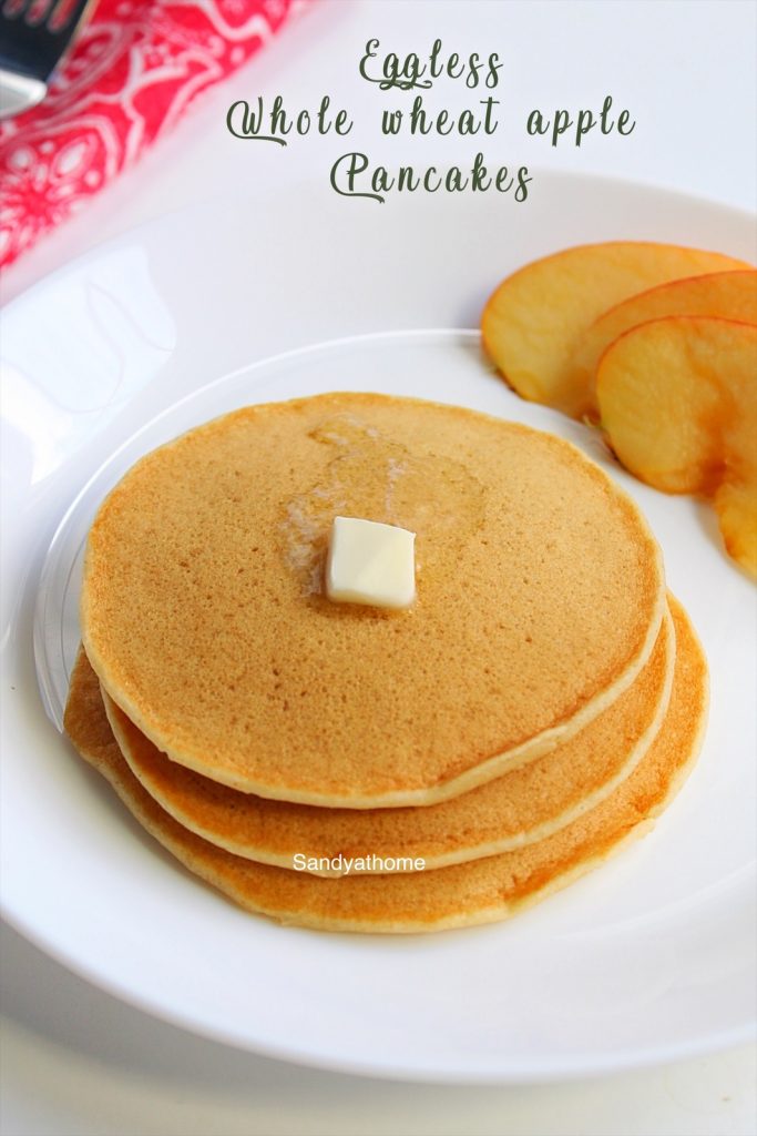 Eggless whole wheat pancake recipe, Apple pancakes Sandhya's recipes
