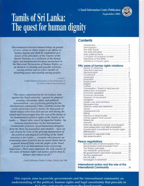 Tamils of Sri Lanka The quest for human dignity