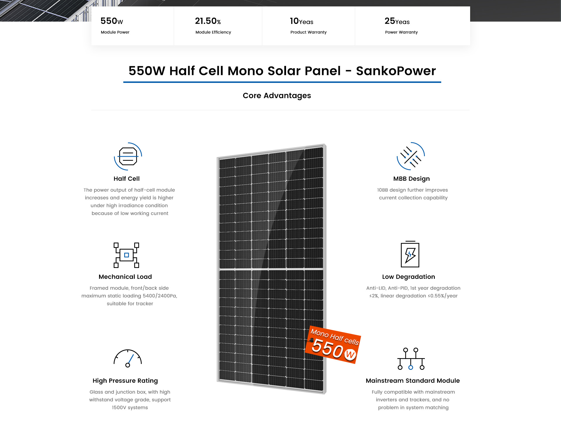 550W Half Cell Mono Solar Panel_SankoPower Solar System was established