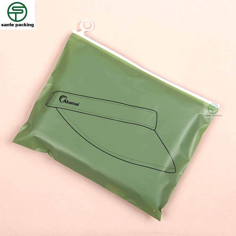 Custom Matte Green Ziplock Bags With hoops Frosted Plastic Hat