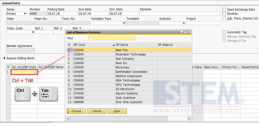 Using Business Partner Code on Journal Entry SAP Business One