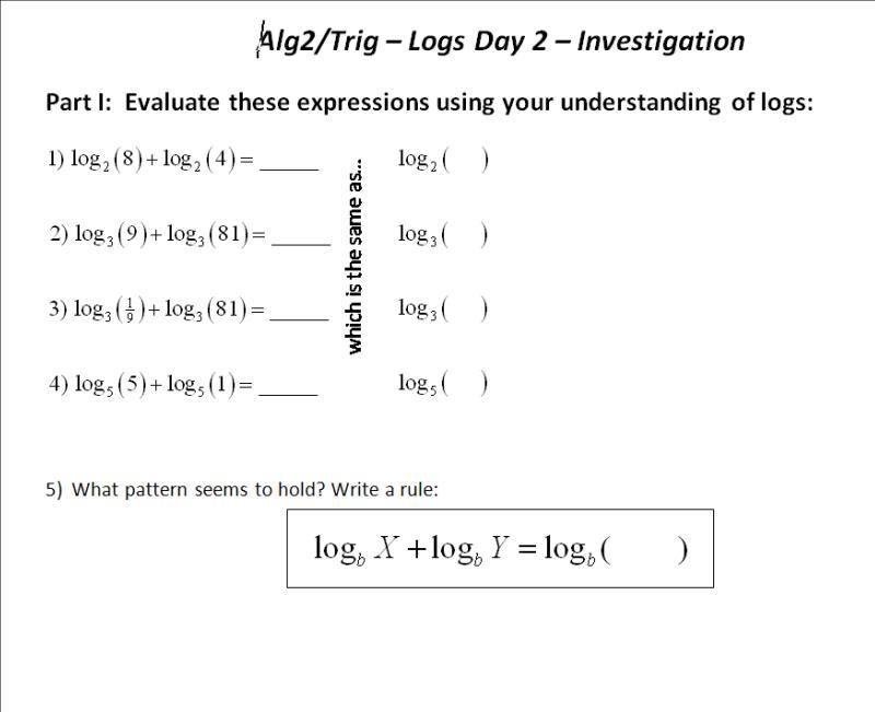 Quick Thoughts Logarithms Sara VanDerWerf