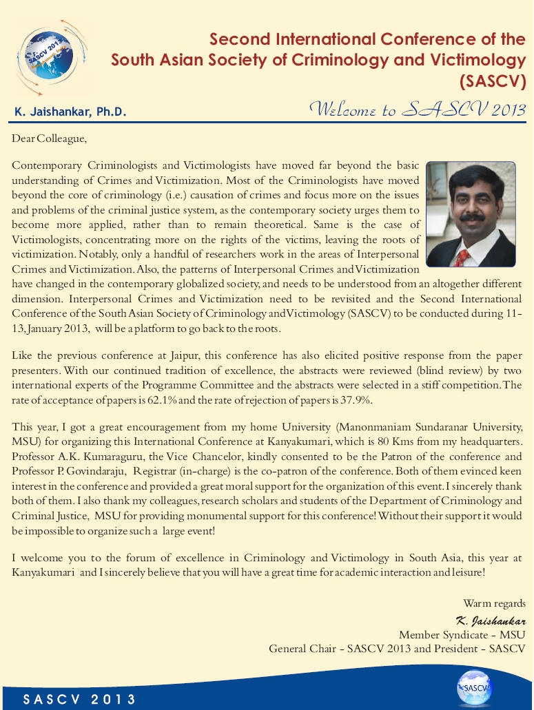 South Asian Society of Criminology and Victimology (SASCV) Publications