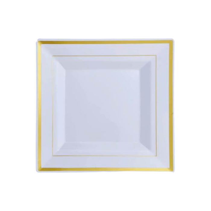 White Plastic Plates Gold Trim