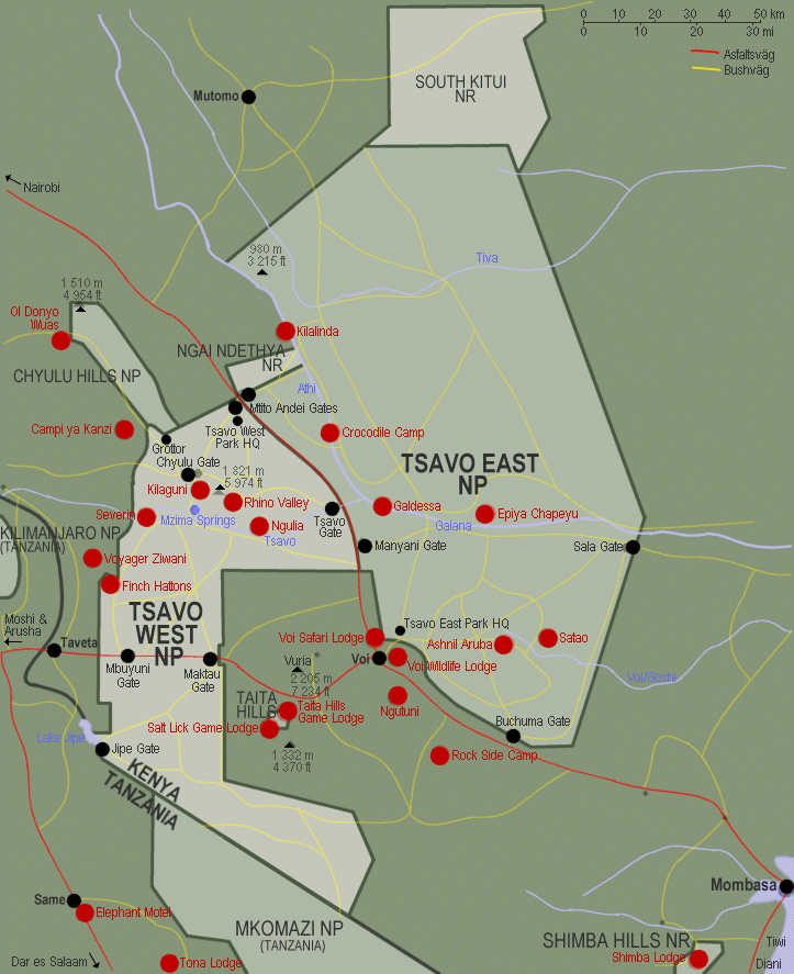 Tsavo National Park Map Tsavo National Park i Kenya. BILD/KARTA.