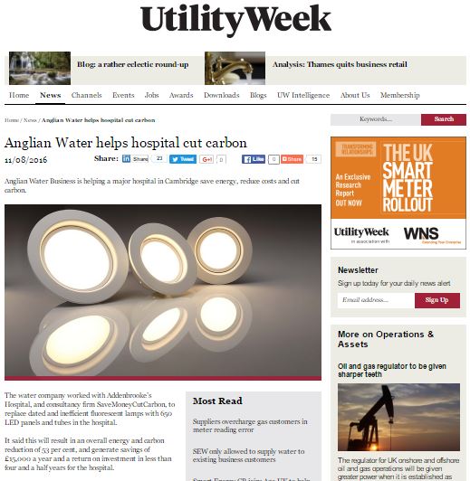 Utility Week features SaveMoneyCutCarbon hospital LED project