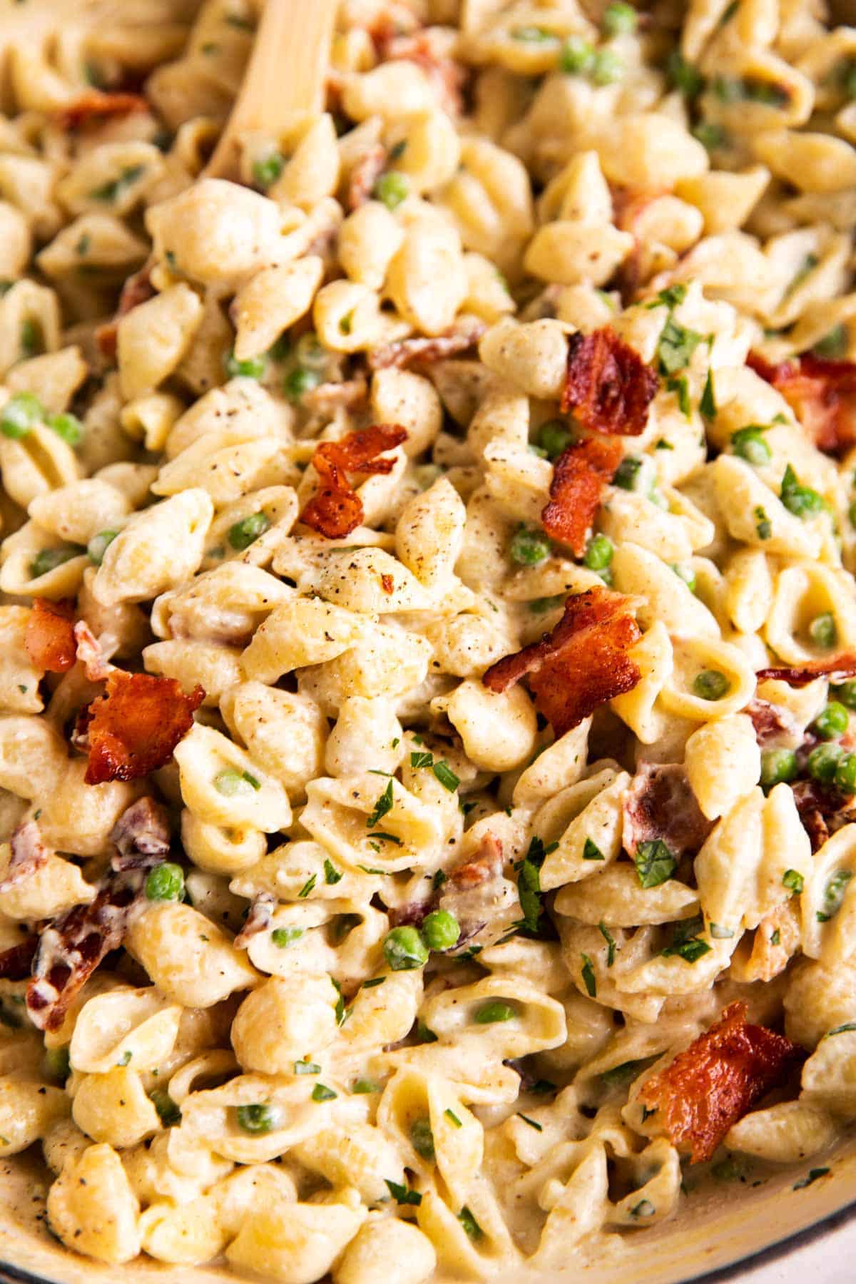 One Pot Pea and Bacon Pasta Recipe Savory Nothings