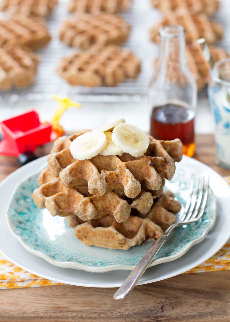 MakeAhead Breakfast Whole Grain Banana Oatmeal Waffles SavvyMom