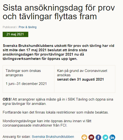 Nytt datum för ansökan om tävling