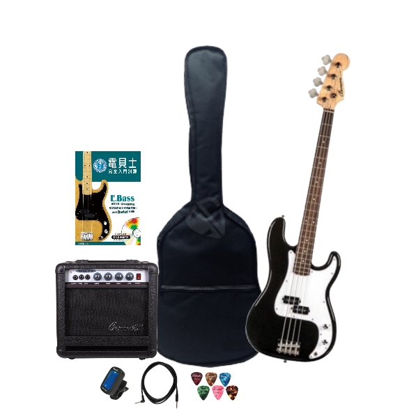 Bensons PB01 + 全配件套裝組 + 20瓦音箱 + 貝斯調音器 + Pick + 貝士教材 + 琴布 + 導線 + 台灣BASS袋