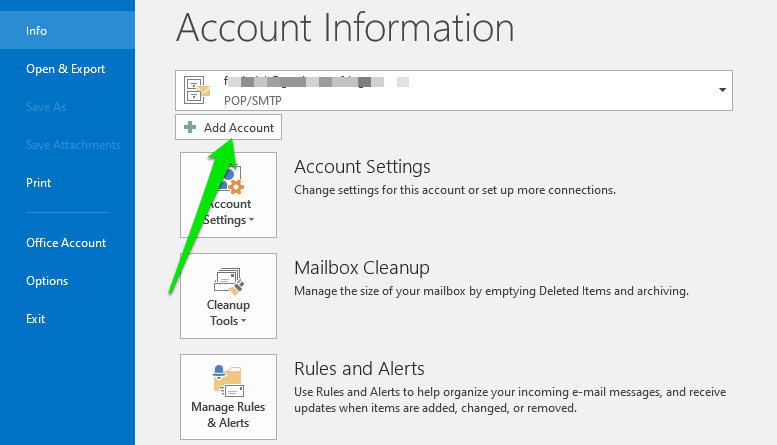 manual setting of mail account in Outlook 365 Microsoft.