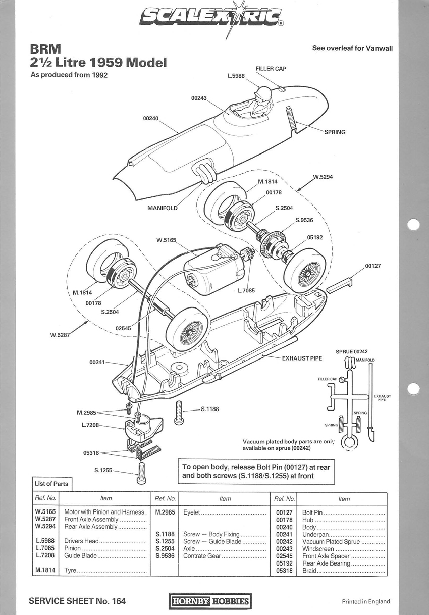 Scalextric Collector Guide Service Sheet 164 (Back)