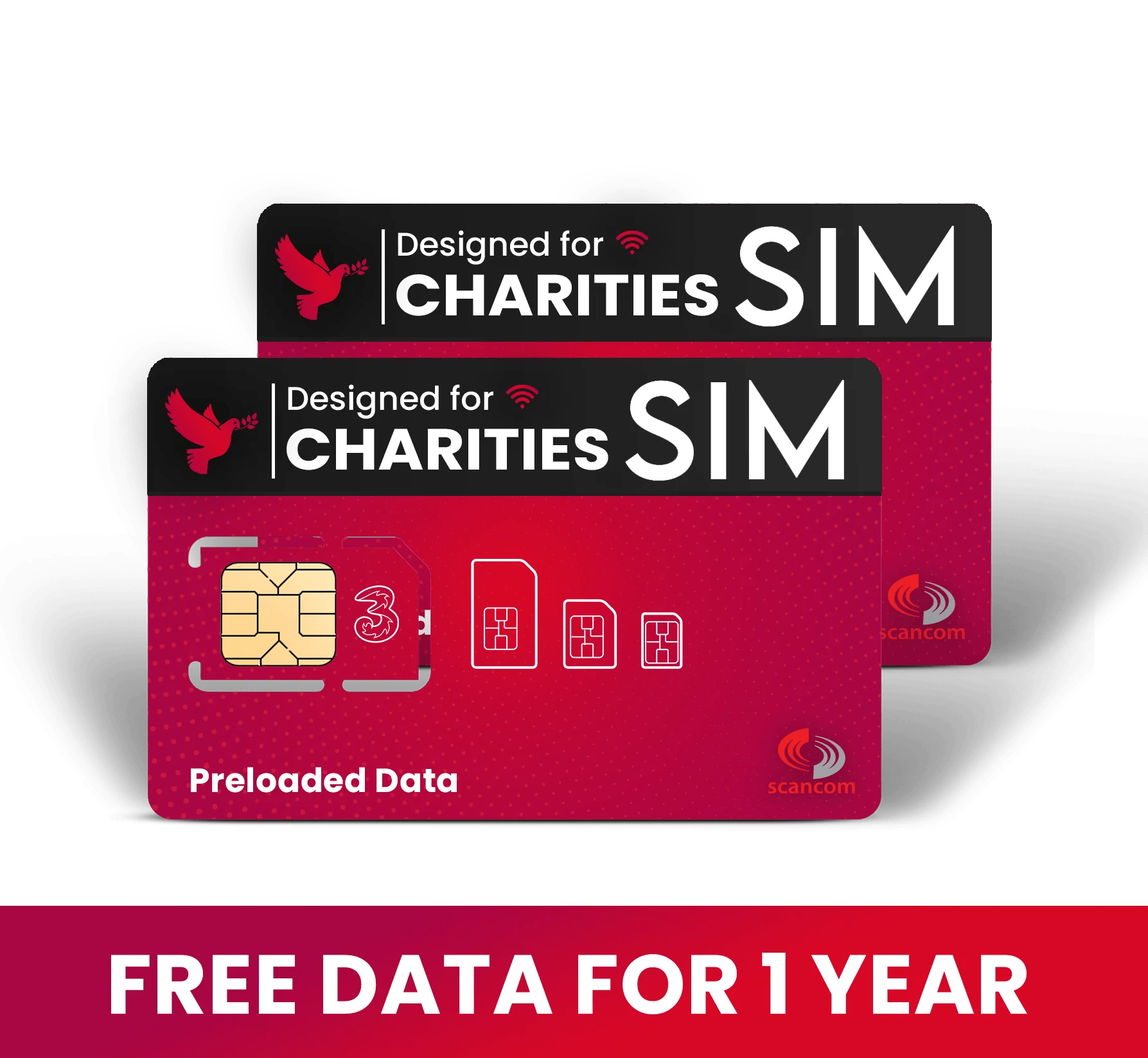 Registered UK Charities FREE 80GB data per month for a year on Three