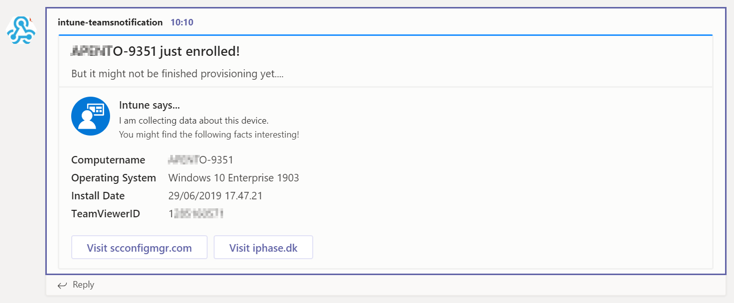 How to notify a Microsoft Teams Channel when a new Windows device has