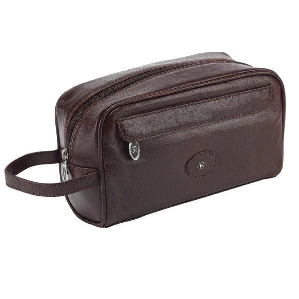 Mens Genuine Leather Brown Wash Bag