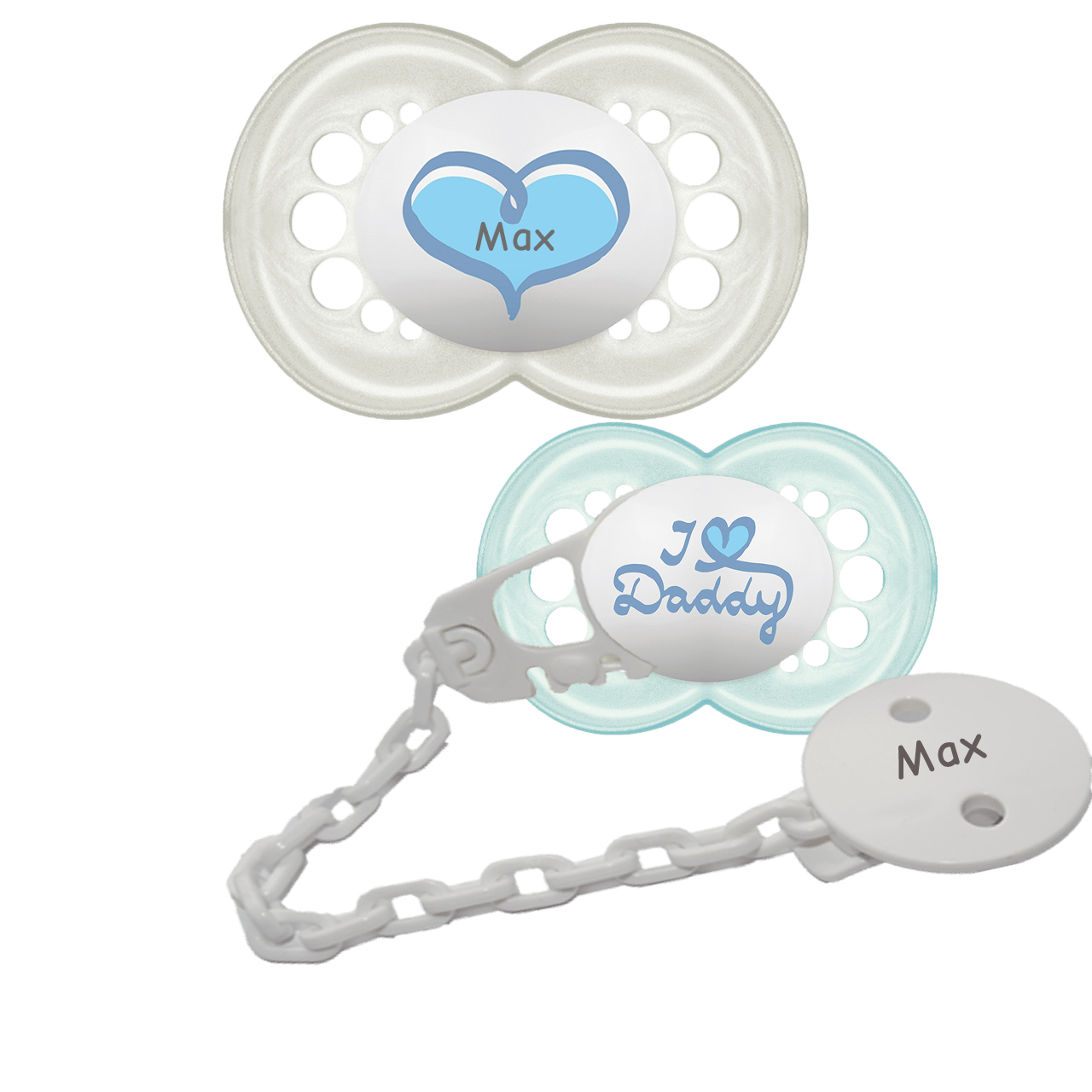 MAM Schnuller & Schnullerkette für Mädchen & Jungen mit Name & Motiv