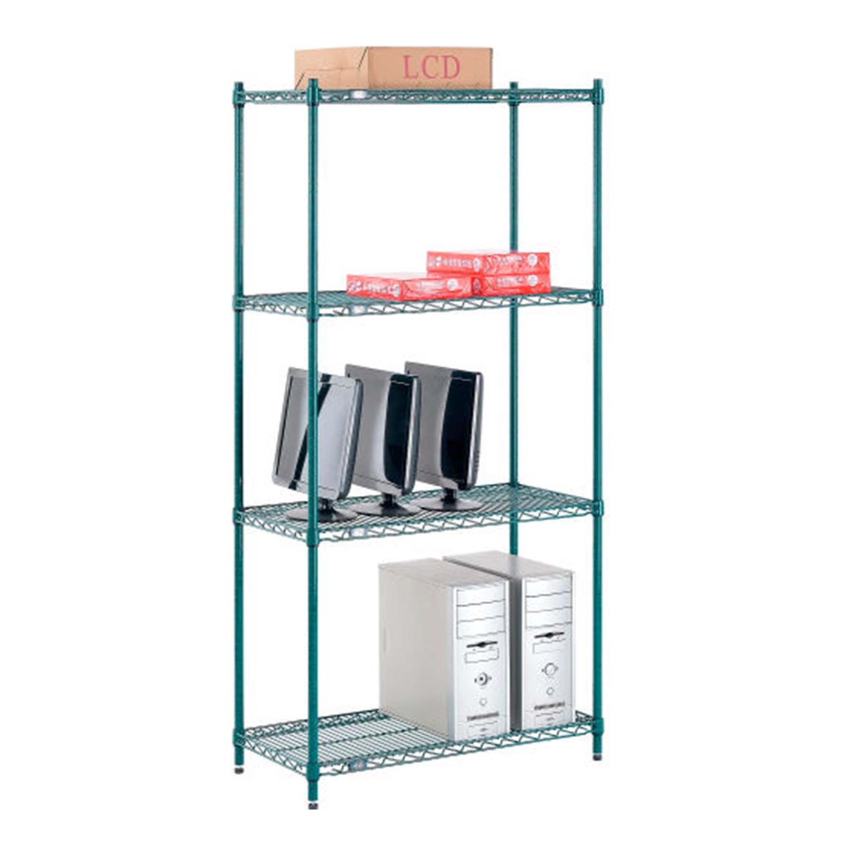 Nexel PolyGreen Wire Shelving 4 Shelves Starter 36"W x 14"D x 74