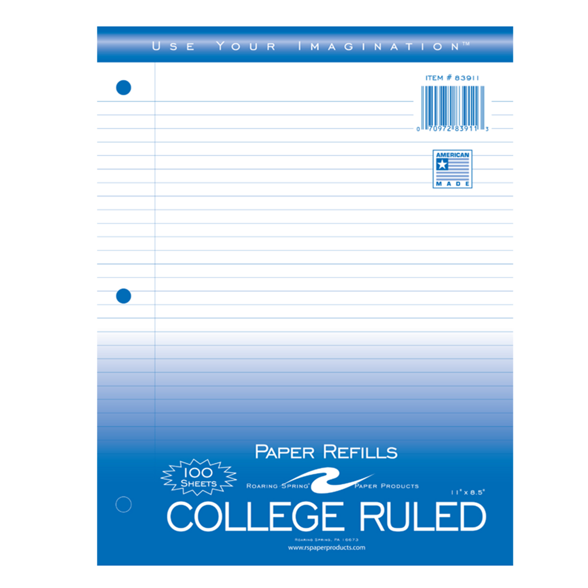 Notebook Filler Paper College Ruled 8 1/2" x 11" 100 Sheets