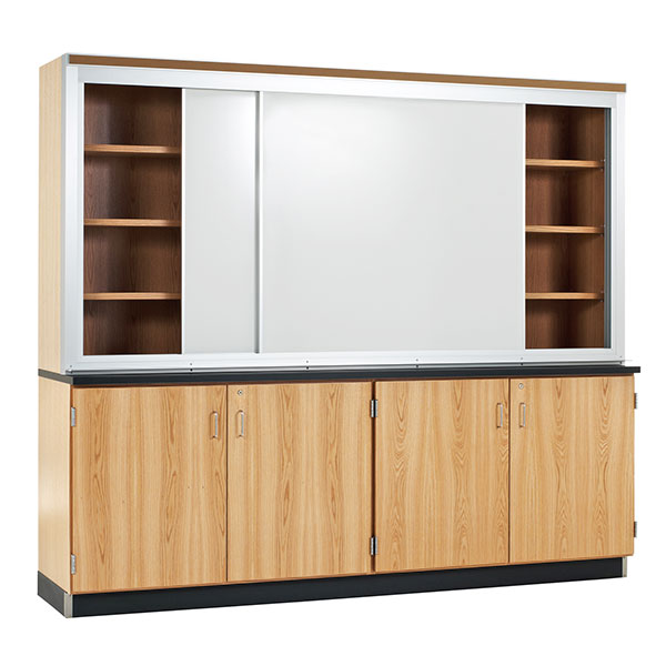 Sliding Whiteboard Learning Wall with Storage 8'W x 2'D x 7' 1/2"H