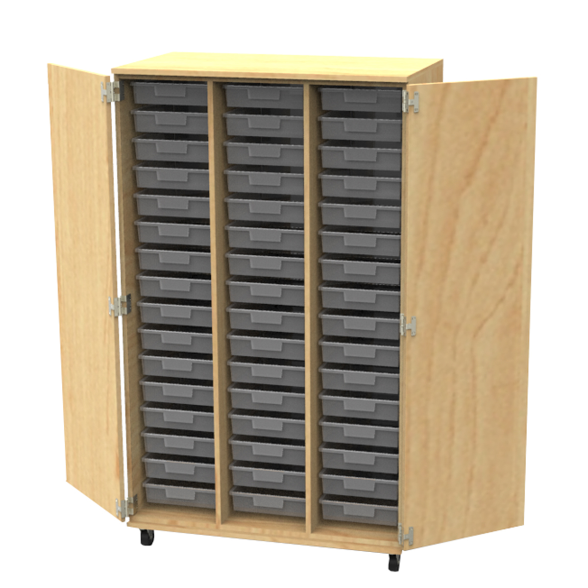 Mobile Tote Storage Unit with Doors Triple Row 42"W x 24"D x 72"H Schools In