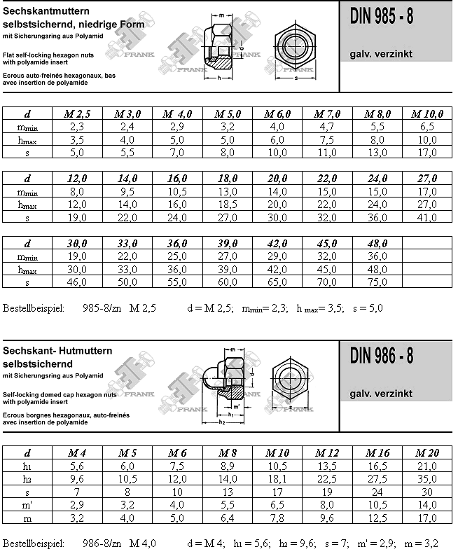 Schrauben Frank Aachen DIN 985 986