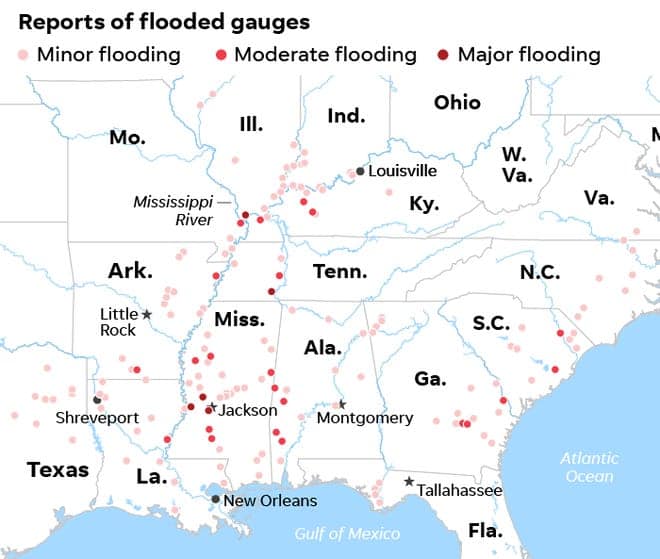 'Historic, unprecedented' flooding swamps southern USA; Mississippi and