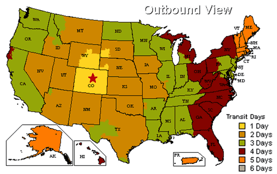 United Parcel Service Ground Map from Denver Colorado