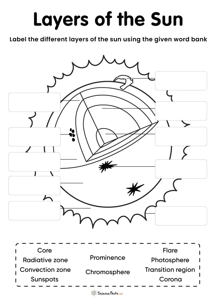 Layers of the Sun Worksheets - Free Printable