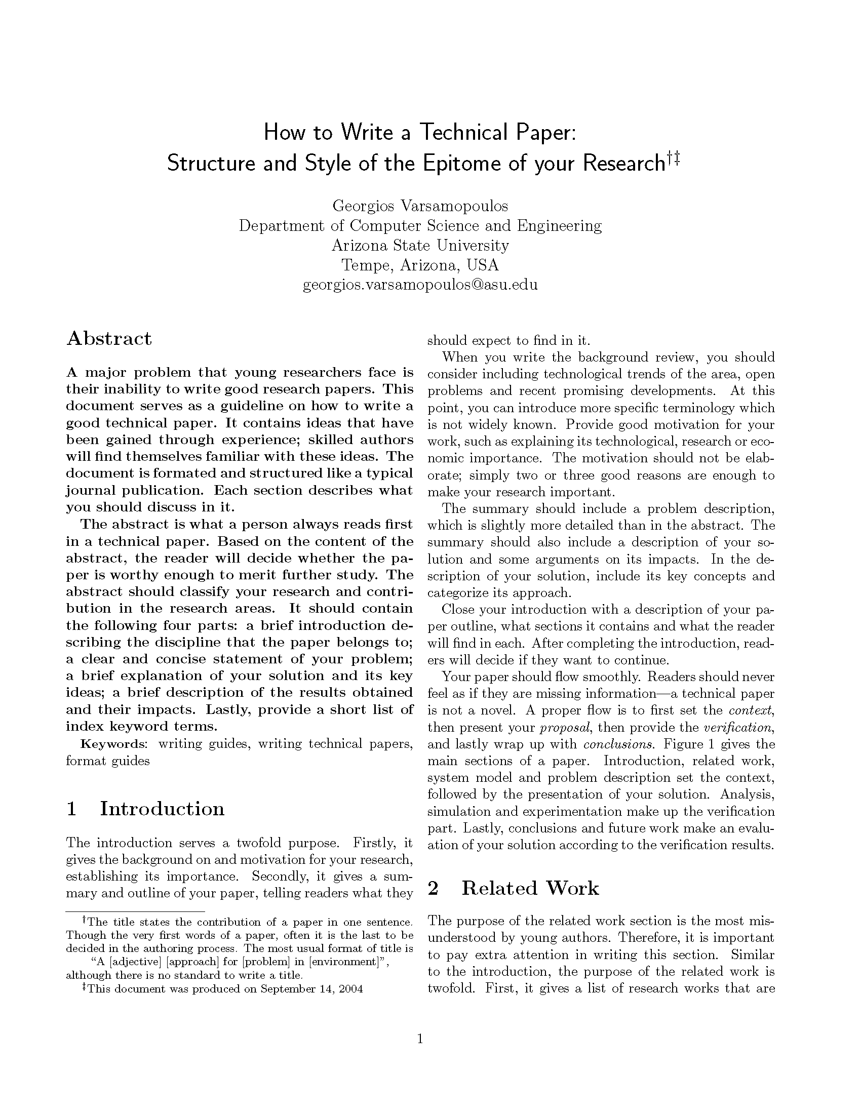 How to Write a Technical Paper Structure and Style of the Epitome of