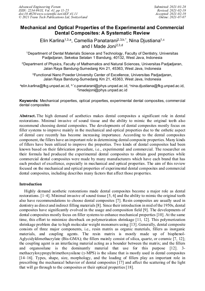 Mechanical and Optical Properties of the Experimental and Commercial