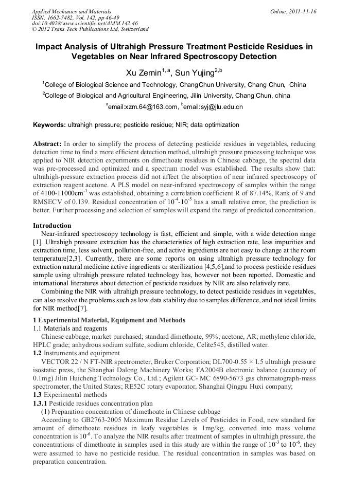 Impact Analysis of Ultrahigh Pressure Treatment Pesticide Residues in