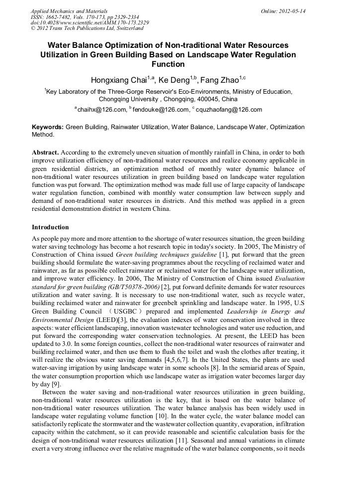 Water Balance Optimization of NonTraditional Water Resources