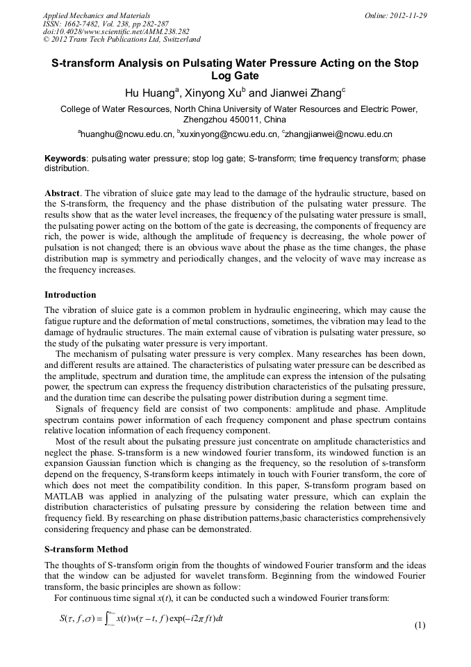 STransform Analysis on Pulsating Water Pressure Acting on the Stop Log