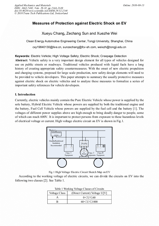 Measures of Protection against Electric Shock on EV