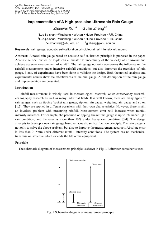 Implementation of a HighPrecision Ultrasonic Rain Gauge