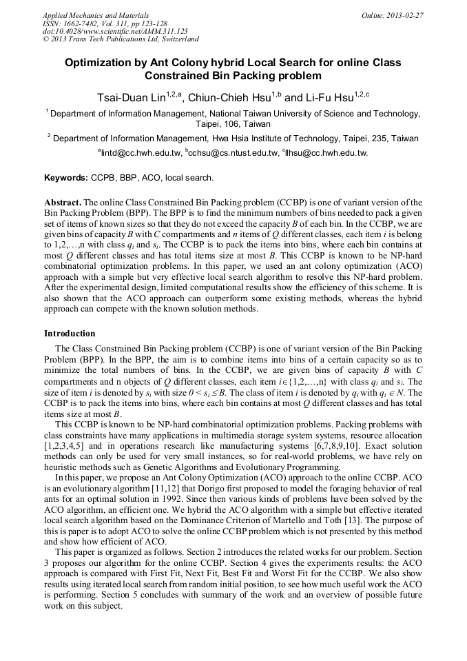 Optimization by Ant Colony Hybrid Local Search for Online Class