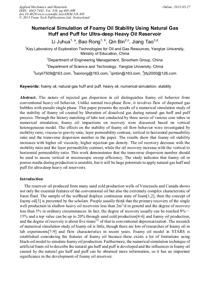 Numerical Simulation of Foamy Oil Stability Using Natural Gas Huff and