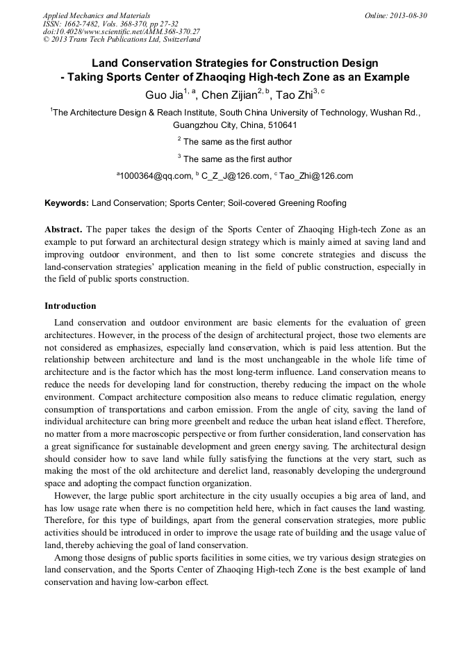 Land Conservation Strategies for Construction Design Taking Sports