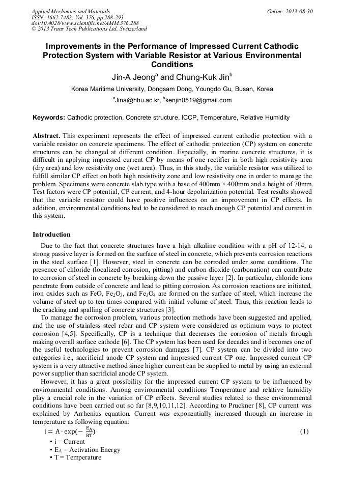 Improvements in the Performance of Impressed Current Cathodic